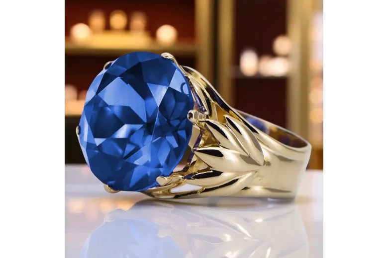 Ring Vintage Sapphire 8K Gelbgold vrc029x-sp Art Deco Russischer UdSSR sowjetischer Stil